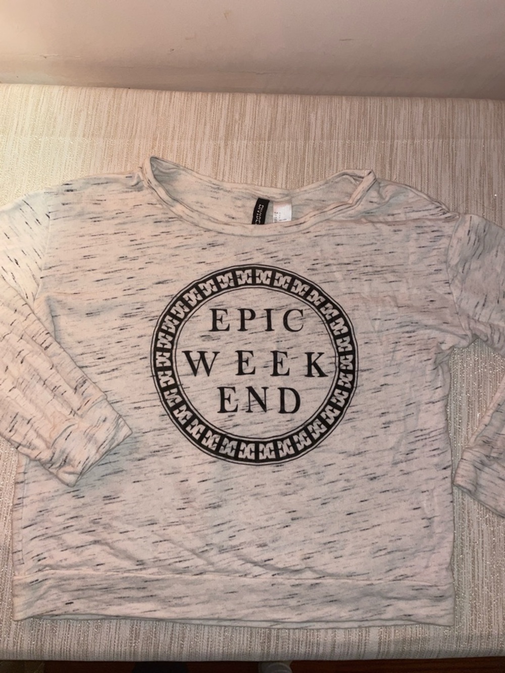 H&M White Marled 'Epic Weekend' Crewneck Sweater